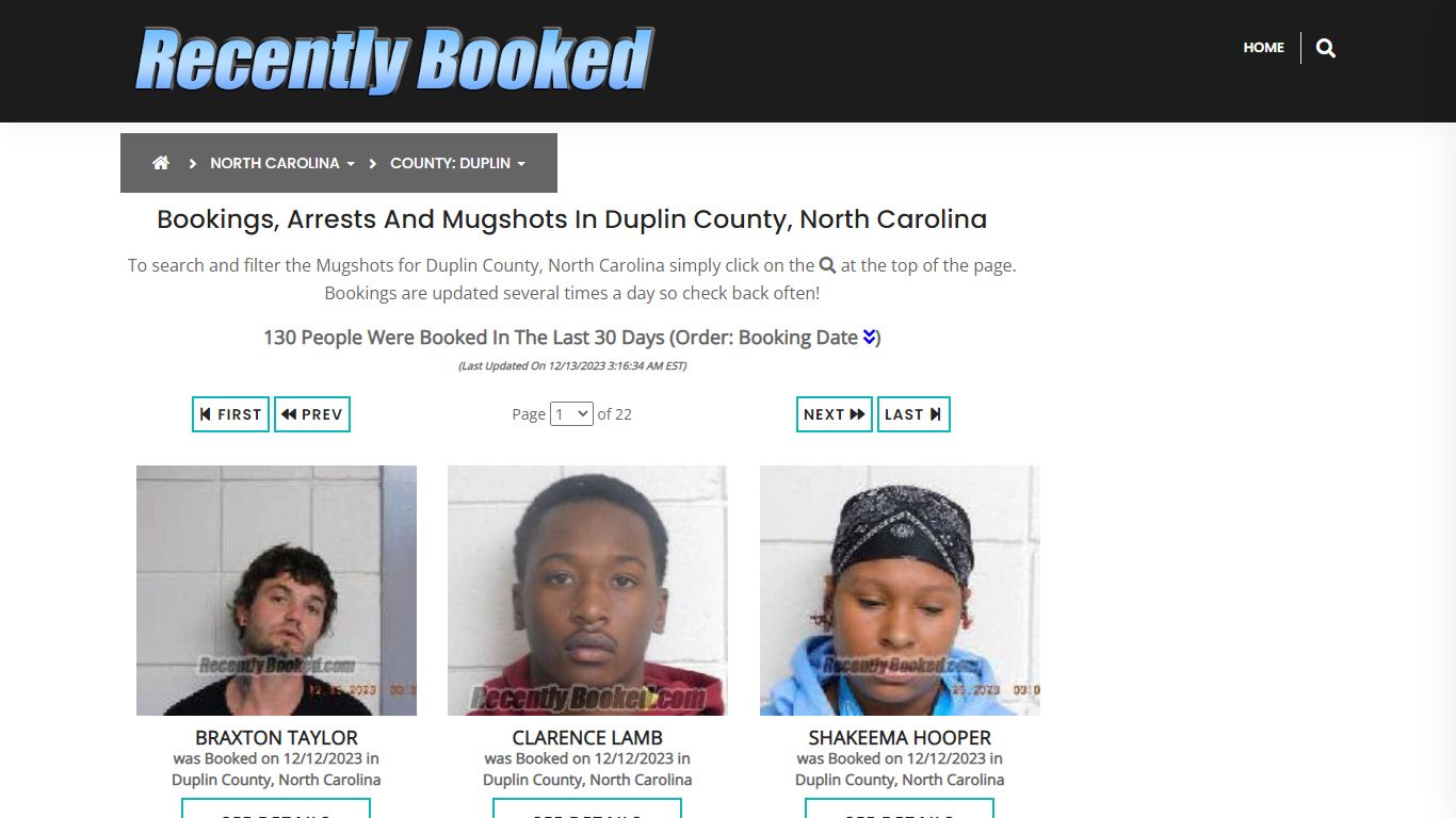 Bookings, Arrests and Mugshots in Duplin County, North Carolina
