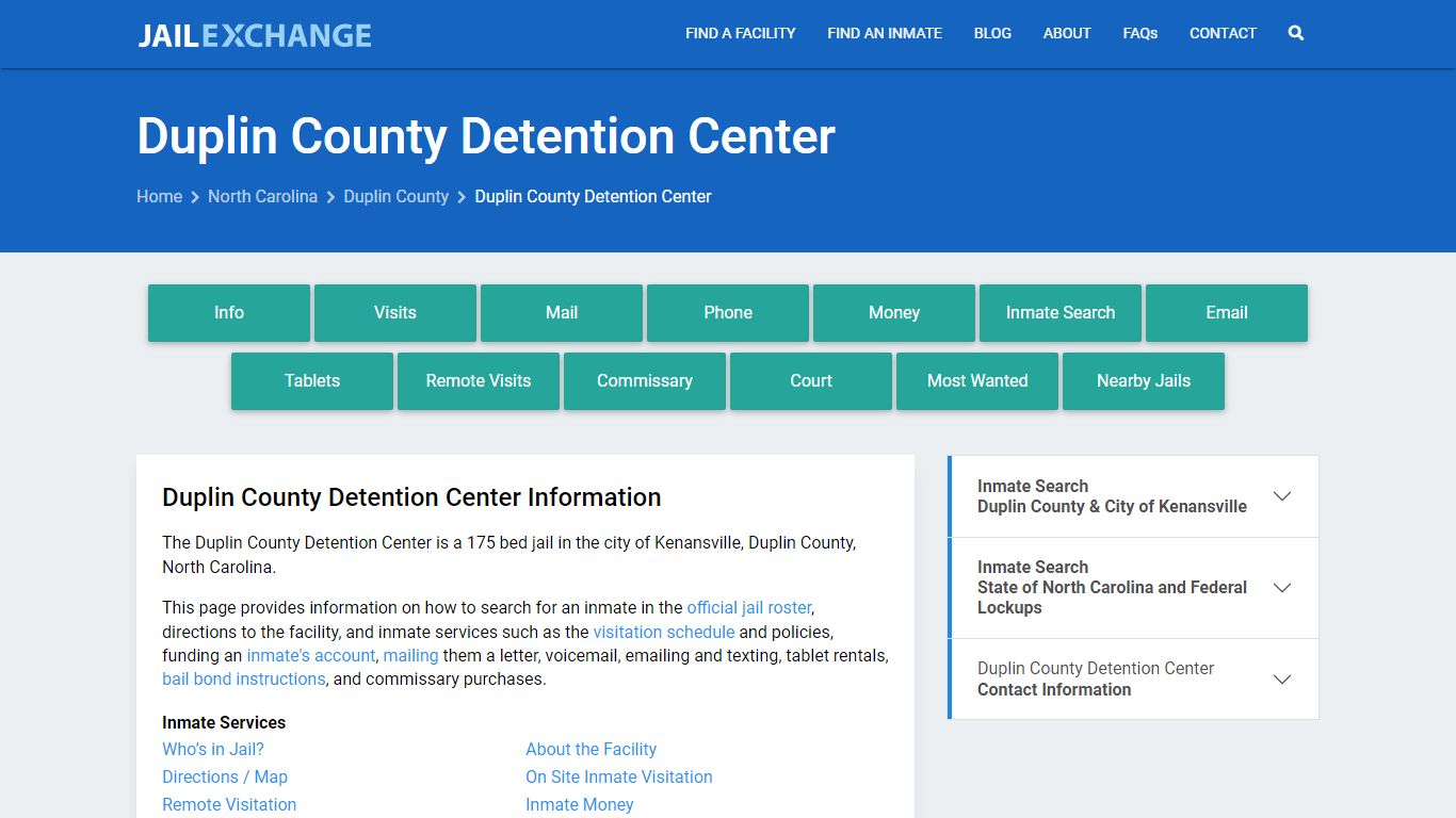 Duplin County Detention Center, NC Inmate Search, Information